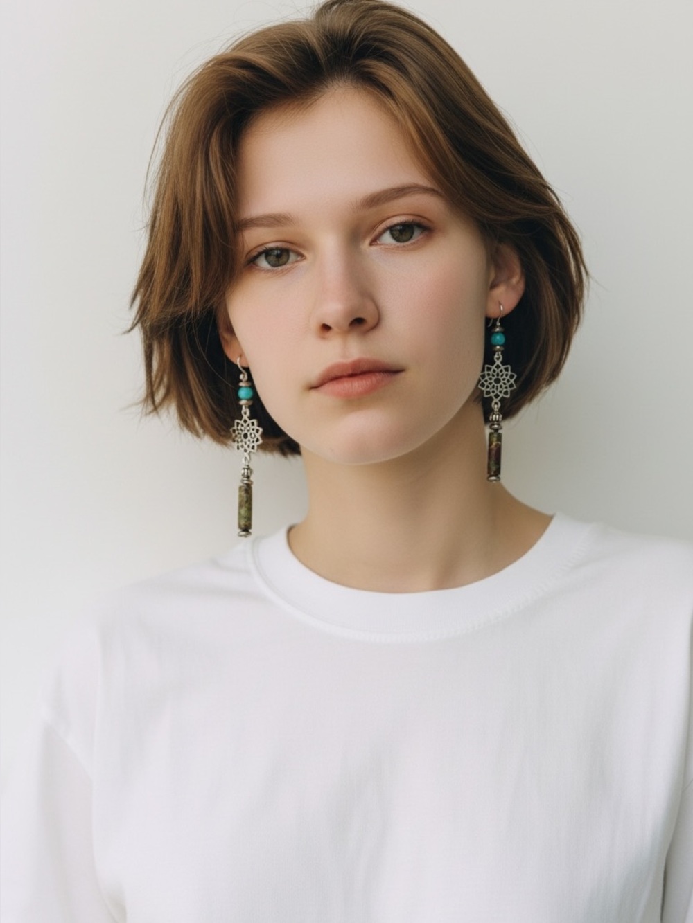 Turquoise & Dragon Blood Jasper Floral Drop Earrings - Women Jewelry